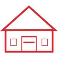 Rote Strichzeichnung eines Hauses als Logo des Sachverständigenbüros Niemeyer